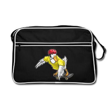 Ente Skater Skateboard - Retro Tasche - Schwarz/Weiß - Vorne