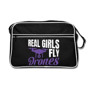 Real Girls fly Drones - Retro Tasche - Schwarz/Weiß - Vorne