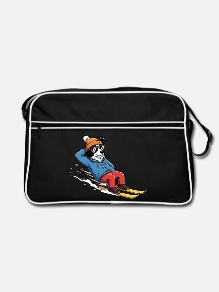 Entspannter Ski Hund Mit Sonnenbrille Und Mütze - Retro Tasche - Schwarz/Weiß - Vorne
