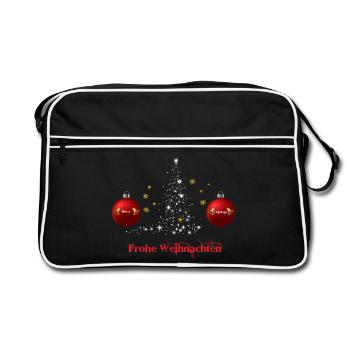 Frohe Weihnachten Ornamentbaum, Weihnachtsgeschenk - Retro Tasche - Schwarz/Weiß - Vorne