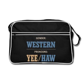 Funny Pronoun Yee Haw T-shirt Cowboy Humor - Retro Bag - black/white - Front