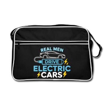 Elektroauto T-Shirt Männer Geschenk - Retro Tasche - Schwarz/Weiß - Vorne