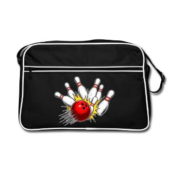 Bowling Strike – Kugel trifft alle Pins - Retro Tasche - Schwarz/Weiß - Vorne