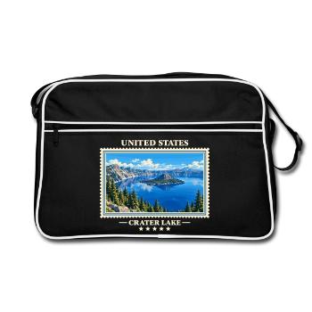 Vereinigte Staaten Crater Lake Vintage Reisemarke - Retro Tasche - Schwarz/Weiß - Vorne