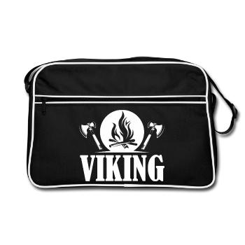 viking Wikinger Symbol Feuer Axt Grafik Logo icon - Retro Tasche - Schwarz/Weiß - Vorne
