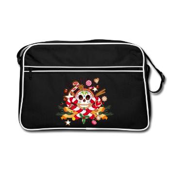 Lebkuchenmann Sugar Skull Dekor für Weihnachten - Retro Tasche - Schwarz/Weiß - Vorne