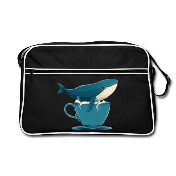 Wal in Teetasse - Retro Tasche - Schwarz/Weiß - Vorne