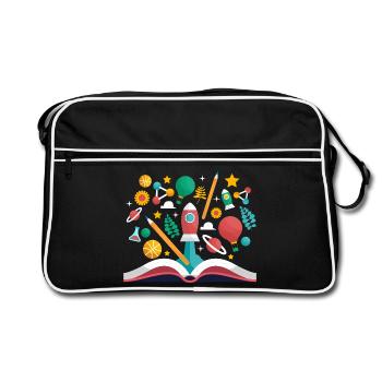 Offenes Buch mit Schulobjekten, Lernen und Pädagogik - Retro Tasche - Schwarz/Weiß - Vorne