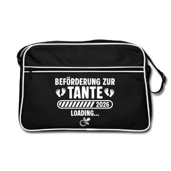 Tante 2026 Schwangerschaft verkünden - Retro Tasche - Schwarz/Weiß - Vorne