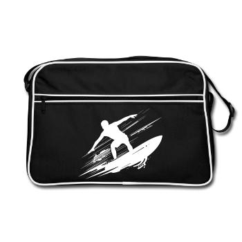 Energetic Surfer Illustration Surfing - Retro Bag - black/white - Front