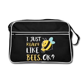 Süße Biene Cartoon Honigbiene Bienenfan - Retro Tasche - Schwarz/Weiß - Vorne