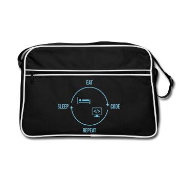 Eat Sleep Code Repeat - Programmierer Kreislauf - Retro Tasche - Schwarz/Weiß - Vorne