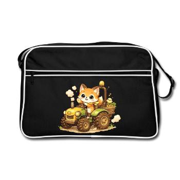 Fuchs auf dem Traktor - Retro Tasche - Schwarz/Weiß - Vorne