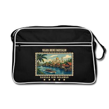Brunei Bandar Seri Begawan Vintage Reisemarke - Retro Tasche - Schwarz/Weiß - Vorne