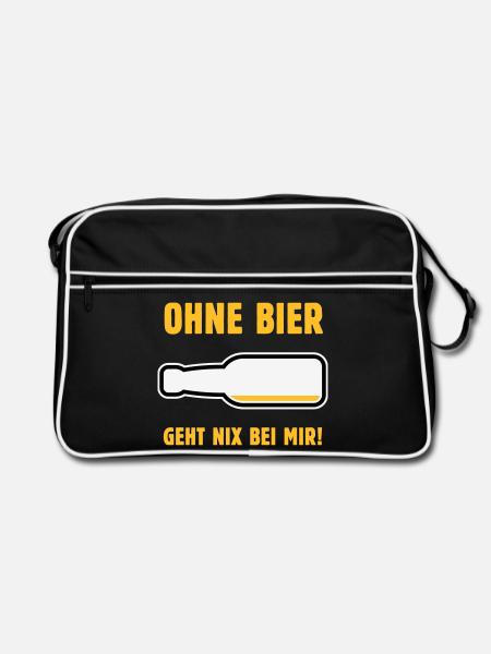 Ohne Bier Geht Nix Bei Mir! (Bierchen / NEG 3C) - Retro Tasche - Schwarz/Weiß - Vorne
