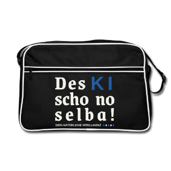 Des KI schon no selba! 100% natürliche Intelligenz - Retro Tasche - Schwarz/Weiß - Vorne