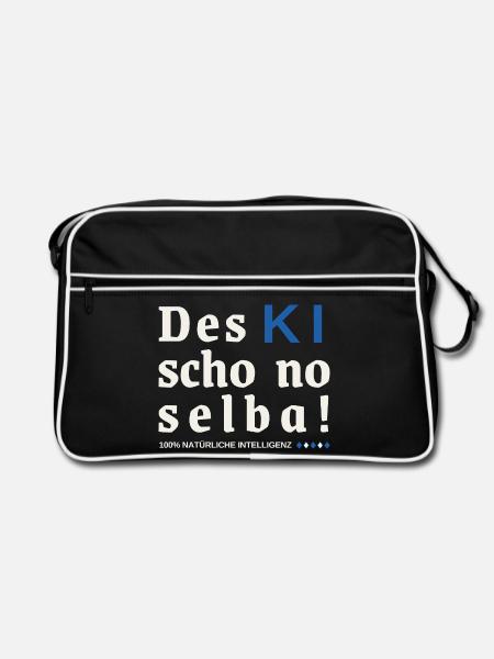 Des KI scho no selba! 100% natürliche Intelligenz - Retro Tasche - Schwarz/Weiß
