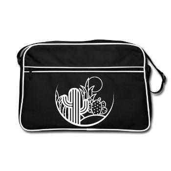 Kaktus Pflanzen Natur Wüste Abenteuer Sonne icon - Retro Tasche - Schwarz/Weiß - Vorne