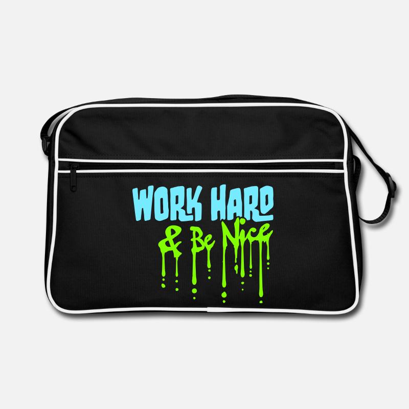 Work Hard Be Nice Motivation Positiver Geist Zitat Retro Tasche