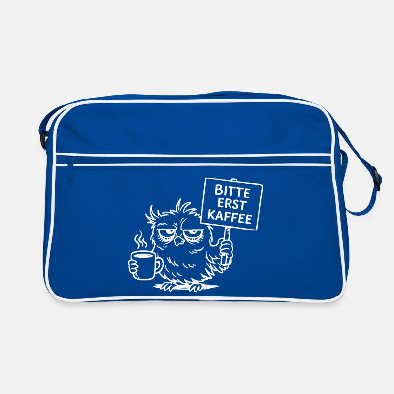 Bitte erst Kaffee – Müde Eule mit Kaffeetasse Retro Tasche