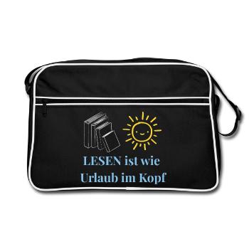 Lesen ist wie Urlaub im Kopf - Minimalistisches Le - Retro Tasche - Schwarz/Weiß - Vorne