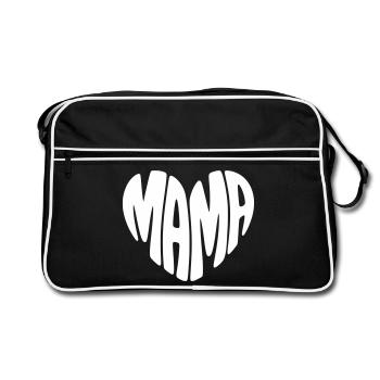 Mama Herz Muttertag - Retro Tasche - Schwarz/Weiß - Vorne