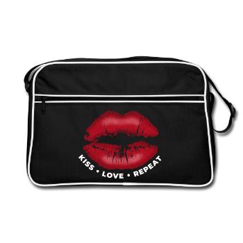 Kiss, love, repeat! Kissable Lips with Lipstick - Retro Bag - black/white - Front