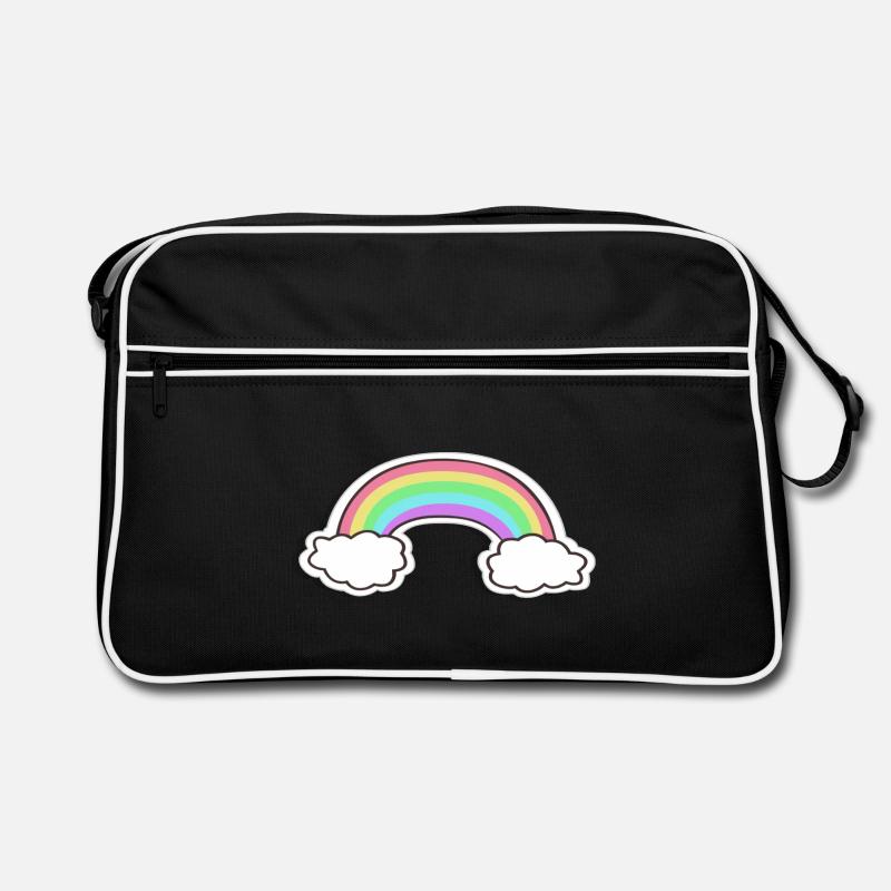 Pastellregenbogen mit Wolken Motiv Retro Tasche
