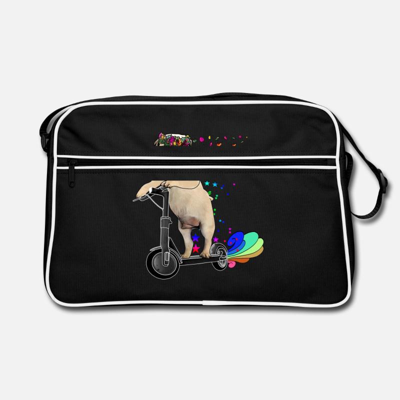 Pug with flower wreath on Escooter Electricscooter Retro Bag