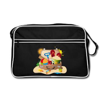 plein de valises emballées pour les vacances à la plage - Sac Retro - noir/blanc - Devant