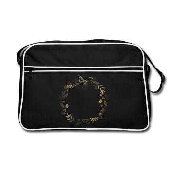 Golden festive wreath with ribbon - Retro Bag - black/white - Front