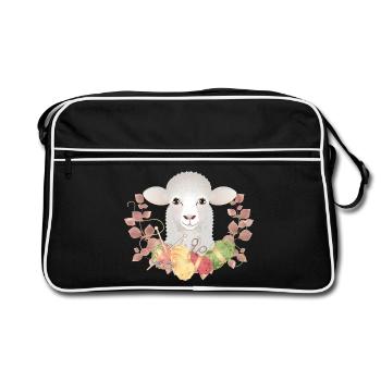 Un joli mouton avec de la laine et des aiguilles à tricoter - Sac Retro - noir/blanc - Devant