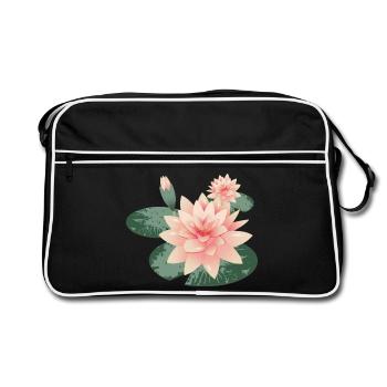 Two water lily blossoms with bud in lily pond - Retro Bag - black/white - Front