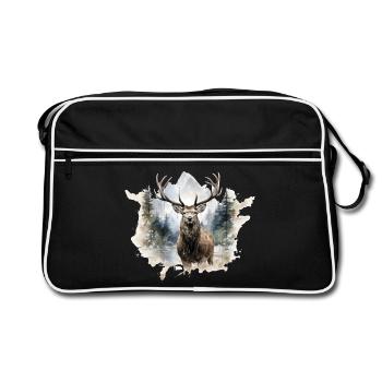 Watercolor deer in the forest - Retro Bag - black/white - Front