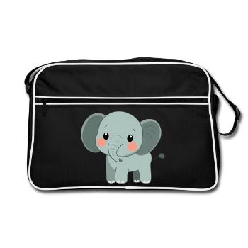 Éléphant mignon et heureux - Adorable dessin animé - Sac Retro - noir/blanc - Devant