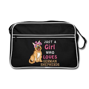 Girl Loves German Shepherd - Retro Bag - black/white - Front