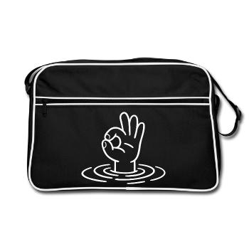 Hand OK Sign Waves - Retro Bag - black/white - Front
