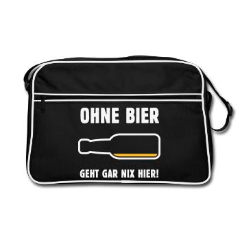 Ohne Bier Geht Gar Nix Hier! (Bierchen / NEG 2C) - Retro Tasche - Schwarz/Weiß - Vorne