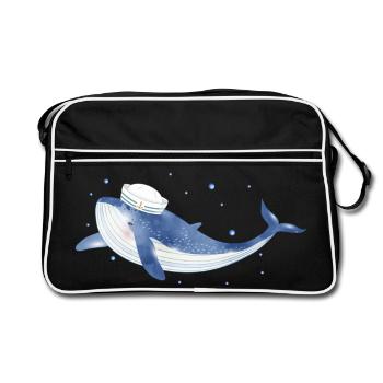 poisson baleine bleue dans l’océan avec chapeau de marin - Sac Retro - noir/blanc - Devant