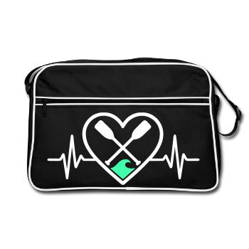 Canoe Kayak Heart Paddles Wave Sport Nature - Retro Bag - black/white - Front