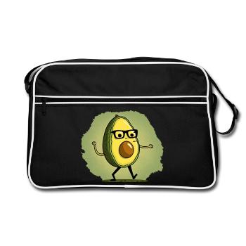 Nerdige Avocada läuft über eine Wiese - Retro Tasche - Schwarz/Weiß - Vorne