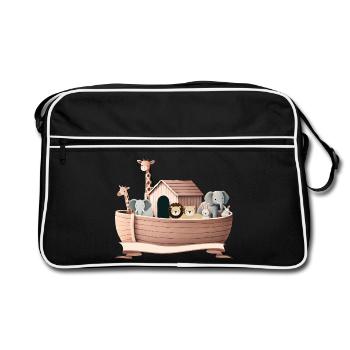 Cute Animal Illustration – Noah's Ark with Animals - Retro Bag - black/white - Front