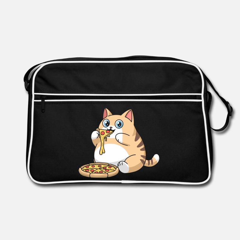Cute Chubby Cat Eating Pizza Retro Bag