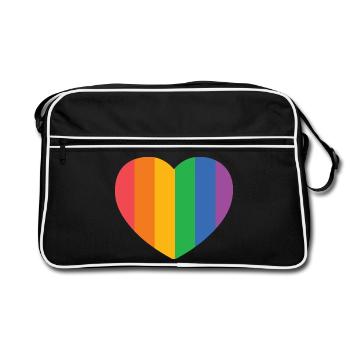 Coeur avec rayures de fierté - Sac Retro - noir/blanc - Devant
