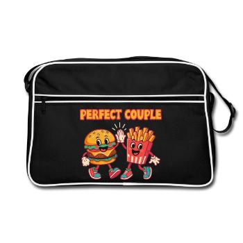 Parfait couple burger et frites illustration amusante - Sac Retro - noir/blanc - Devant