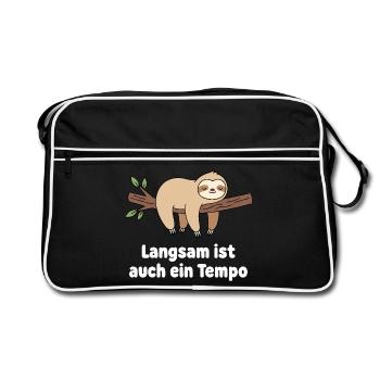 Langsamer Sloth Tempo Design - Retro Tasche - Schwarz/Weiß - Vorne