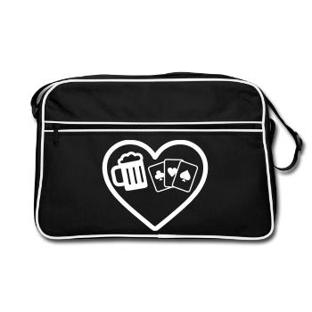 Cœur Bière Belote Humour - Sac Retro - noir/blanc - Devant