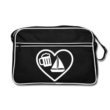 Heart Beer Segelhumor - Retro Tasche - Schwarz/Weiß - Vorne