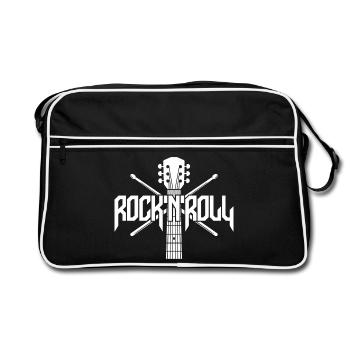 Logo Rock 'n' Roll avec guitare et baguettes de batterie - Sac Retro - noir/blanc - Devant