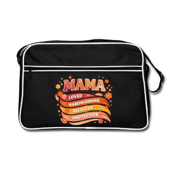 MAMA Retro Qualitäten Wellen & Blumen | Geschenk - Retro Tasche - Schwarz/Weiß - Vorne
